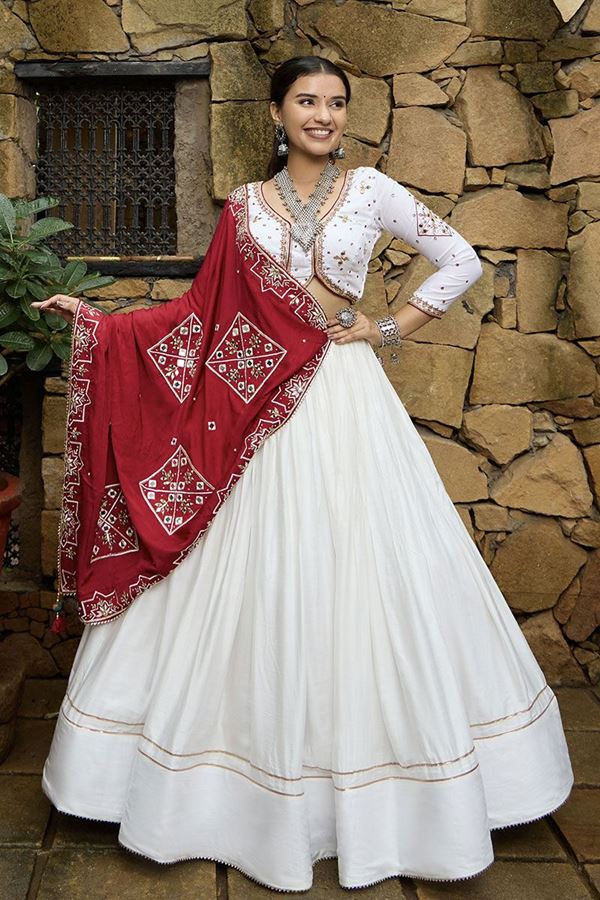 Picture of Captivating White and Maroon Designer Navratri Lehenga Choli for Garba Raas 