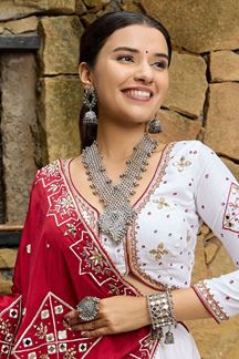 Picture of Captivating White and Maroon Designer Navratri Lehenga Choli for Garba Raas 