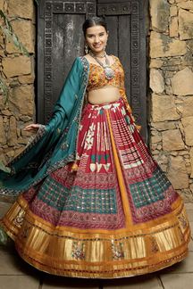 Picture of Smashing Teal and Mustard Designer Navratri Lehenga Choli for Garba Raas 