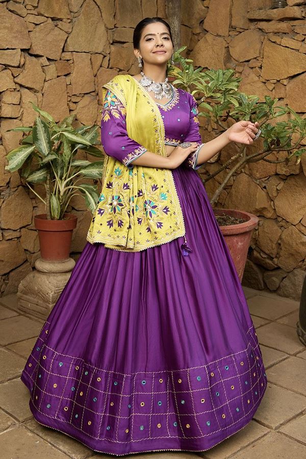 Picture of Spectacular Purple and Pista Designer Navratri Lehenga Choli for Garba Raas 