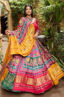 Picture of Splendid Multi and Rani Designer Navratri Lehenga Choli for Garba Raas 