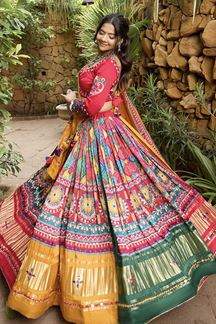 Picture of Splendid Multi and Rani Designer Navratri Lehenga Choli for Garba Raas 