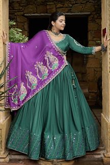 Picture of Outstanding Sage Green Designer Navratri Lehenga Choli for Garba Raas 