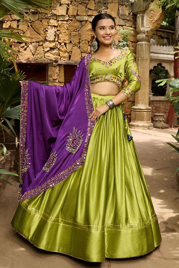 Picture of Mesmerizing Pista and Purple Designer Navratri Lehenga Choli for Garba Raas 