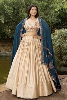 Picture of Striking Beige and Teal Designer Navratri Lehenga Choli for Garba Raas 