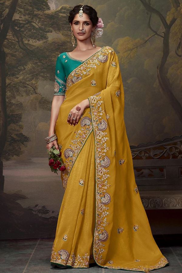 Picture of Alluring Pure Silk Designer Saree for Haldi, Wedding and Reception