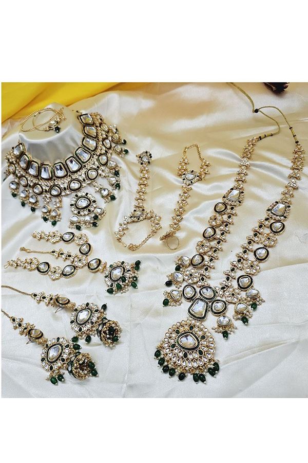 Picture of Magnificent Dark Green Designer Wedding Necklace Set for Wedding, Reception, and Mehendi