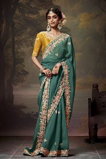 Picture of Ethnic Pure Silk Designer Saree for Mehendi, Wedding and Reception