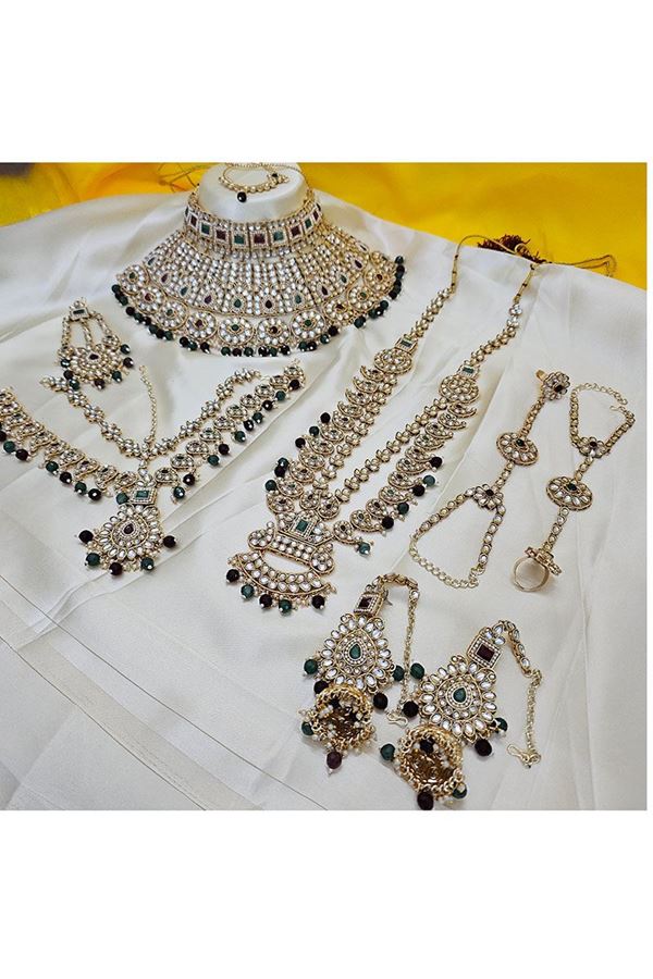 Picture of Glamorous Multi Designer Wedding Necklace Set for Wedding and Reception