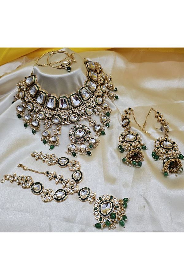 Picture of Charming Green Designer Bridal Necklace Set for Wedding, Reception, and Mehendi