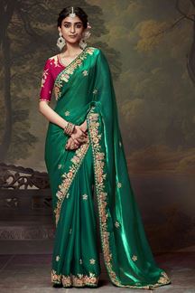 Picture of Charismatic Pure Silk Designer Saree for Mehendi, Wedding and Reception