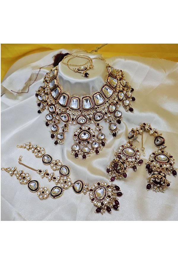 Picture of Delightful Maroon Designer Bridal Necklace Set for Wedding and Reception