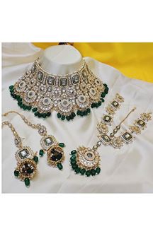 Picture of Exuberant Green Designer Bridal Necklace Set for Wedding, Reception, and Mehendi