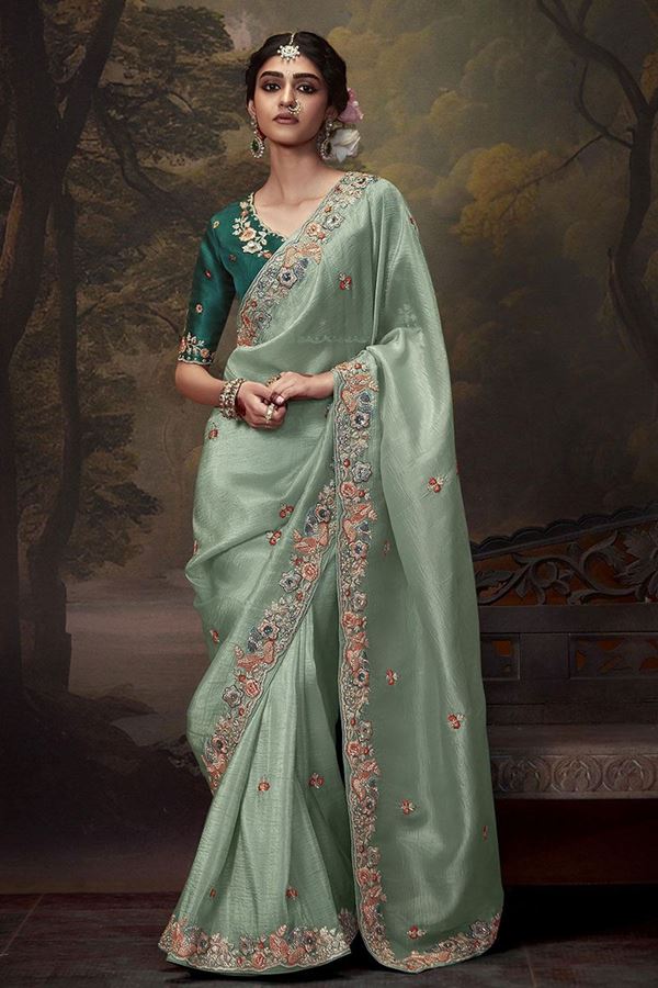 Picture of Outstanding Pure Silk Designer Saree for Wedding, Engagement, and Reception