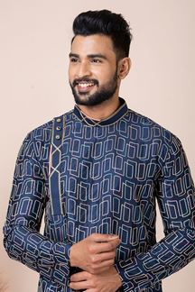 Picture of Artistic Navy Blue Indo-Western Designer Kurta Pyjama Set for Party