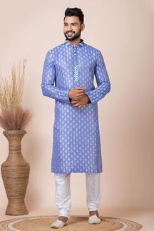 Picture of Enticing Blue Designer Kurta Pyjama Set for Engagement, Reception, Festivals, and Party