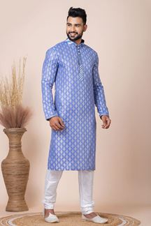 Picture of Enticing Blue Designer Kurta Pyjama Set for Engagement, Reception, Festivals, and Party