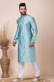 Picture of Royal Sea Green Designer Kurta Pyjama Set for Engagement, Reception, Festivals, and Party