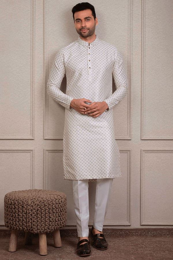 Picture of Classy Cream Designer Kurta Pant Set for Engagement and Festival