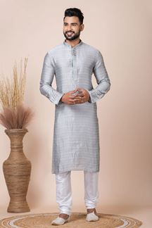 Picture of Amazing Grey Designer Kurta Pyjama Set for Engagement, Reception, Festivals, and Party