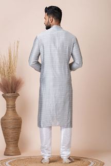 Picture of Amazing Grey Designer Kurta Pyjama Set for Engagement, Reception, Festivals, and Party