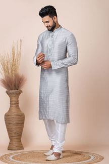 Picture of Amazing Grey Designer Kurta Pyjama Set for Engagement, Reception, Festivals, and Party