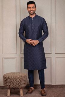 Picture of Exuberant Navy Blue Designer Kurta Pant Set for Engagement, Wedding, Reception, and Festival