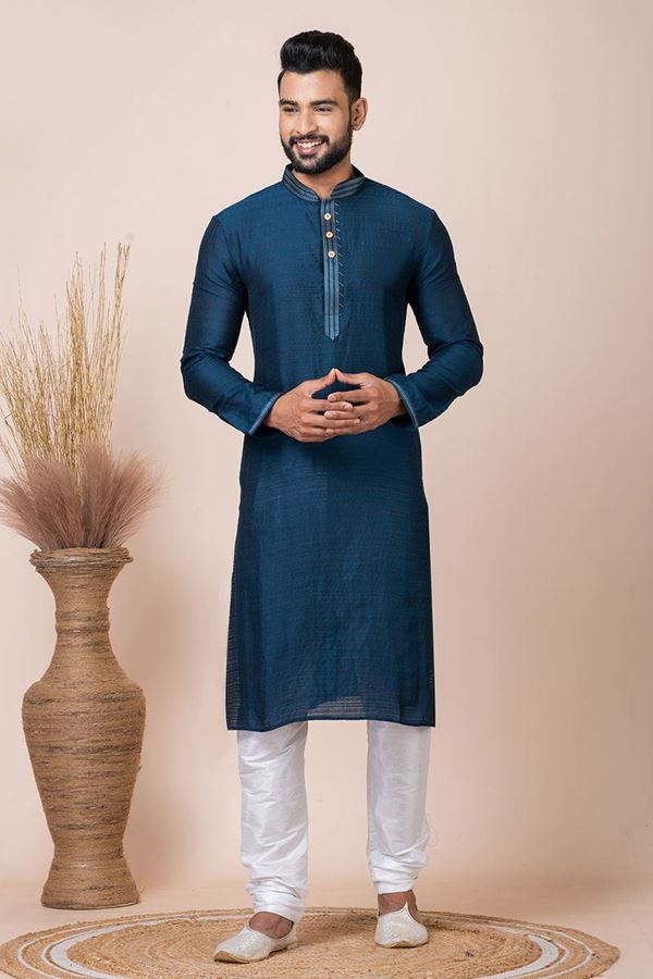 Picture of Marvelous Dark Blue Designer Kurta Pyjama Set for Engagement, Party, and Festivals