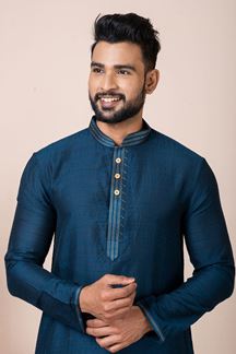 Picture of Marvelous Dark Blue Designer Kurta Pyjama Set for Engagement, Party, and Festivals