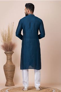 Picture of Marvelous Dark Blue Designer Kurta Pyjama Set for Engagement, Party, and Festivals