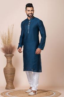 Picture of Marvelous Dark Blue Designer Kurta Pyjama Set for Engagement, Party, and Festivals