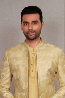 Picture of Artistic Yellow Designer 3-Piece Men’s Suit for Haldi, Wedding, and Festivals