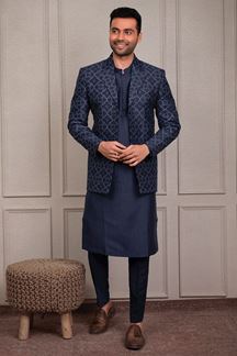 Picture of Exquisite Navy Blue Designer 3-Piece Men’s Suit for Reception, Wedding, and Festivals