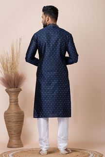 Picture of Fancy Navy Blue Designer Kurta Pyjama Set for Engagement, Wedding, Party, and Festivals