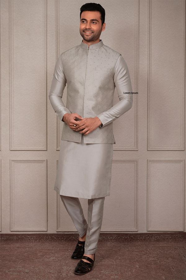 Picture of Delightful Grey Designer 3-Piece Men’s Suit for Reception, Wedding, and Festivals