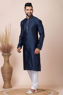 Picture of Fancy Navy Blue Designer Kurta Pyjama Set for Engagement, Wedding, Party, and Festivals