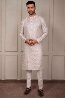 Picture of Appealing Light Peach Designer Kurta Pant Set for Engagement and Reception