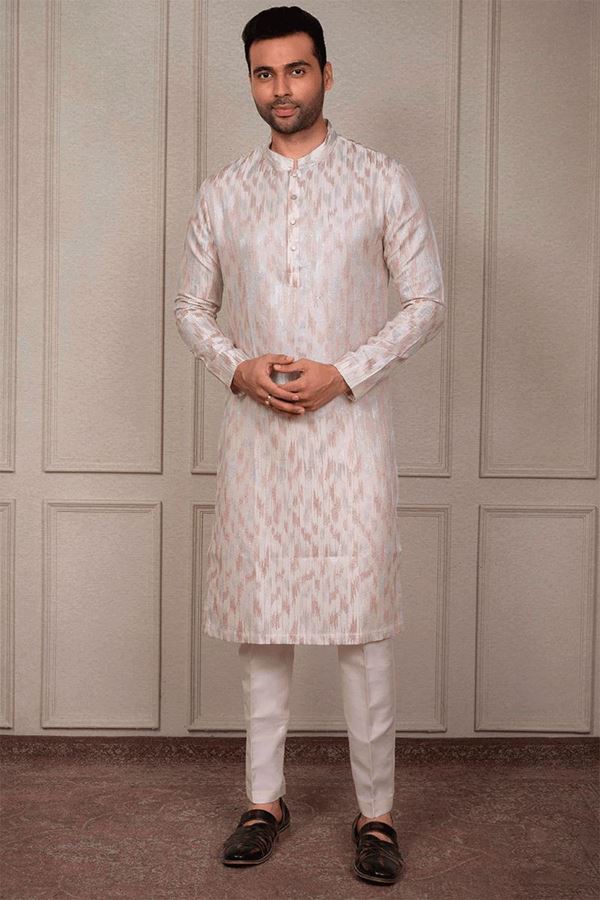 Picture of Appealing Light Peach Designer Kurta Pant Set for Engagement and Reception