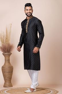 Picture of Elegant Black Designer Kurta Pyjama Set for Party