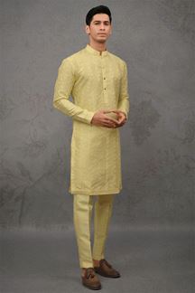 Picture of Spectacular Lemon Yellow Designer Kurta Pant Set for Haldi, Party and Festivals