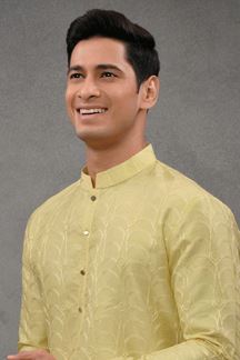 Picture of Spectacular Lemon Yellow Designer Kurta Pant Set for Haldi, Party and Festivals