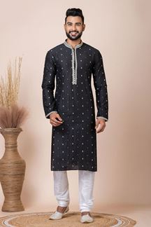 Picture of Dashing Black Designer Kurta Pyjama Set for Party