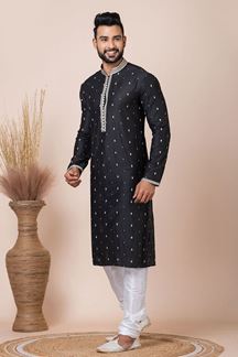 Picture of Dashing Black Designer Kurta Pyjama Set for Party