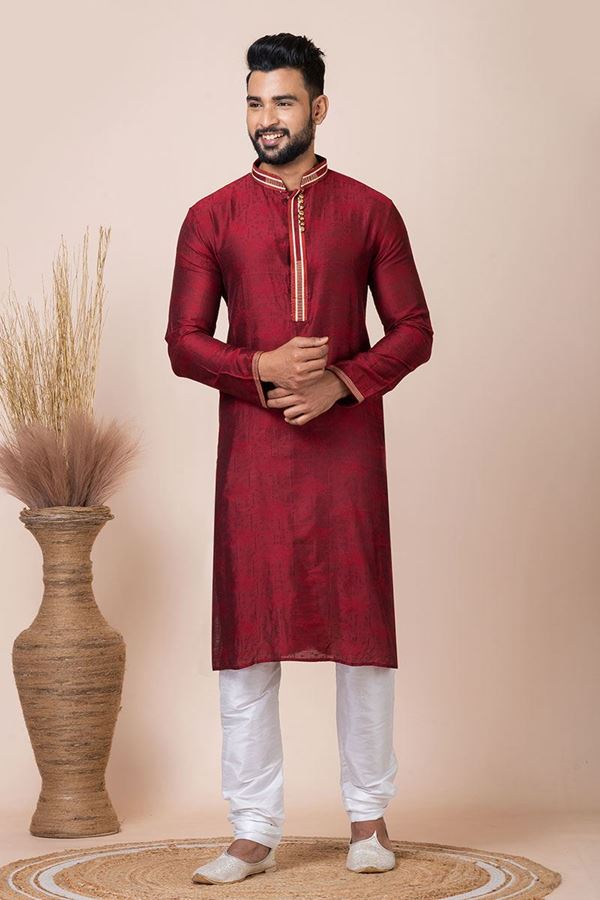 Picture of Attractive Maroon Designer Kurta Pyjama Set for Wedding, Party, and Festivals