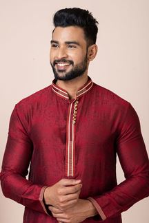 Picture of Attractive Maroon Designer Kurta Pyjama Set for Wedding, Party, and Festivals