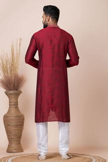 Picture of Attractive Maroon Designer Kurta Pyjama Set for Wedding, Party, and Festivals