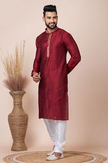 Picture of Attractive Maroon Designer Kurta Pyjama Set for Wedding, Party, and Festivals