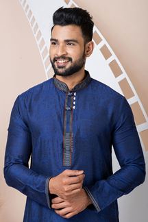 Picture of Stylish Navy Blue Designer Kurta Pyjama Set for Wedding, Party, and Festivals