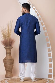 Picture of Stylish Navy Blue Designer Kurta Pyjama Set for Wedding, Party, and Festivals