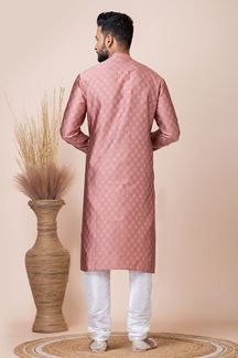 Picture of Aesthetic Dark Peach Designer Kurta Pyjama Set for Engagement, Reception, Party, and Festivals